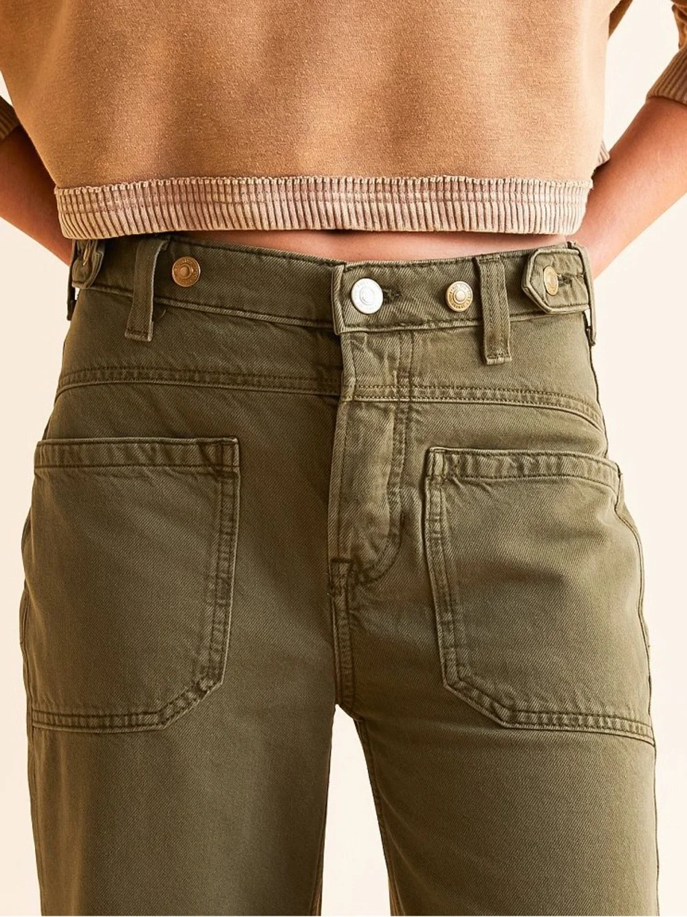 Free People Olive Green Wide Leg Flare Jeans